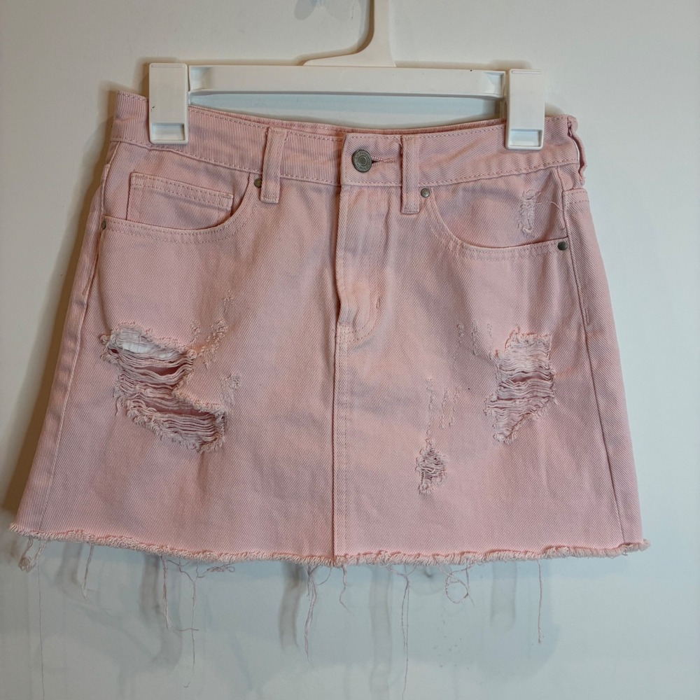 PacSun Pink Distressed Denim Mini Skirt Raw Hem Size 25